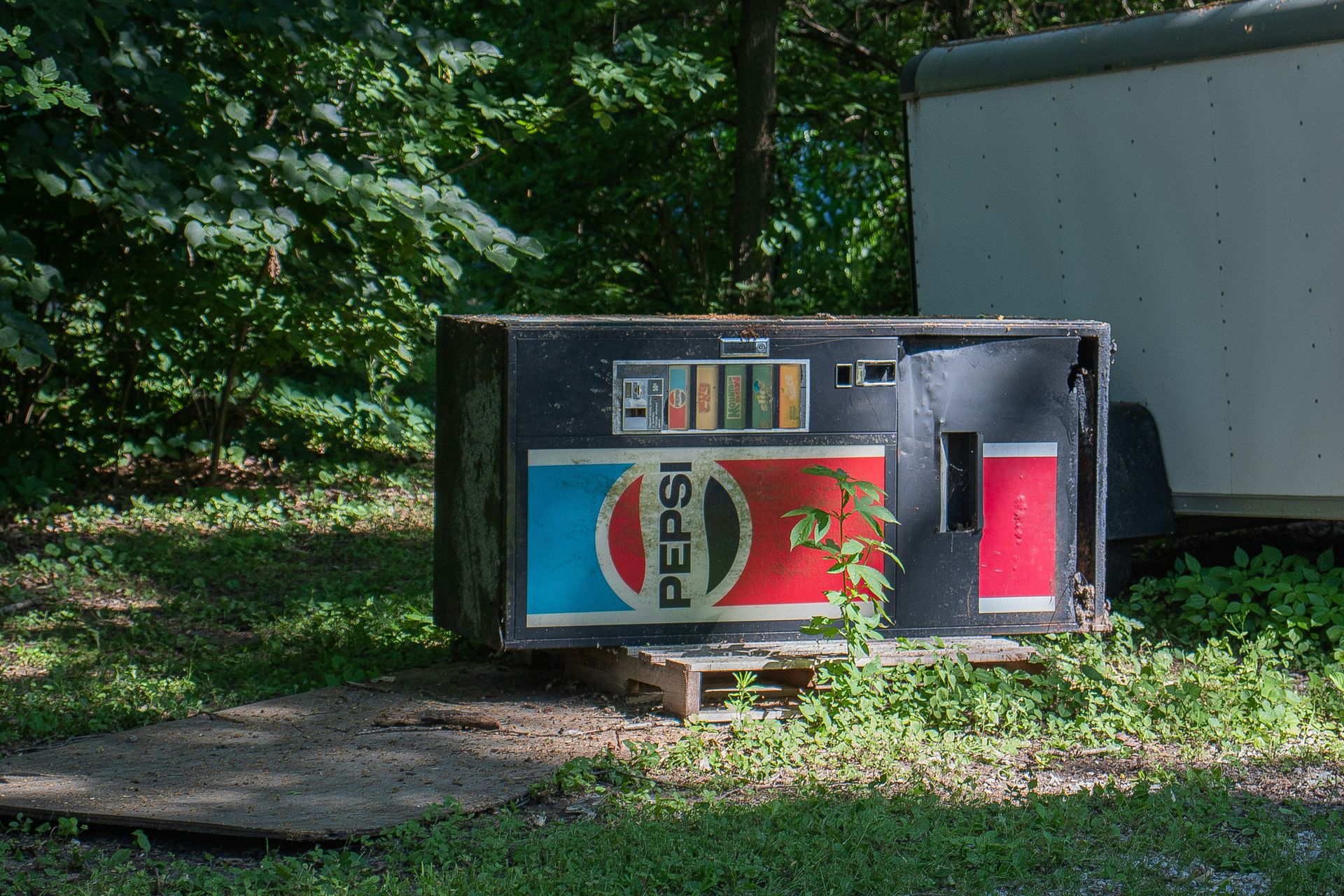a small shed with a painted face