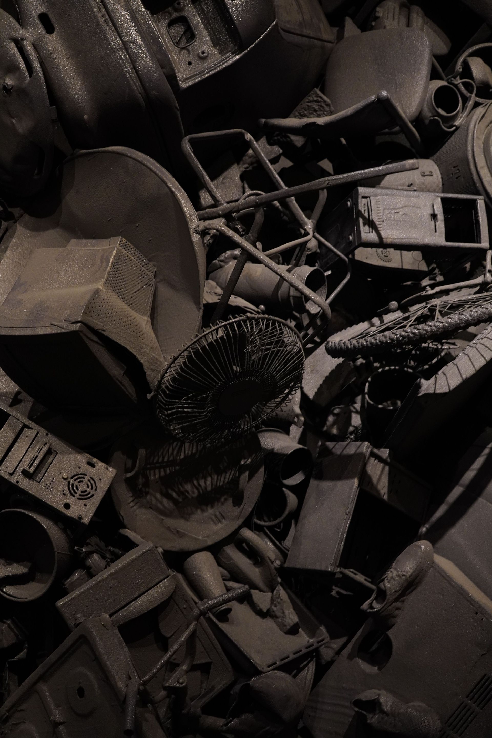 A close-up view of various industrial scrap metal pieces, artistically arranged.